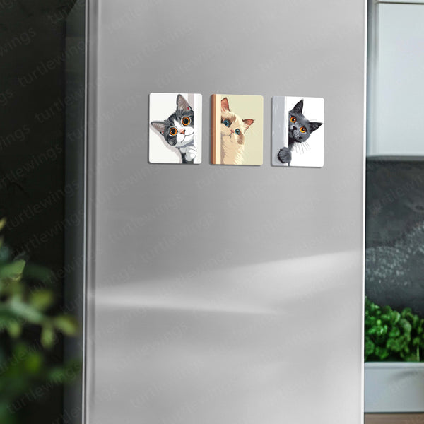 Fridge Magnets |Cats Art Fridge Magnet Set – Set of 3 & 10 Aesthetic Cat-Themed Metal Magnets (60x80mm)