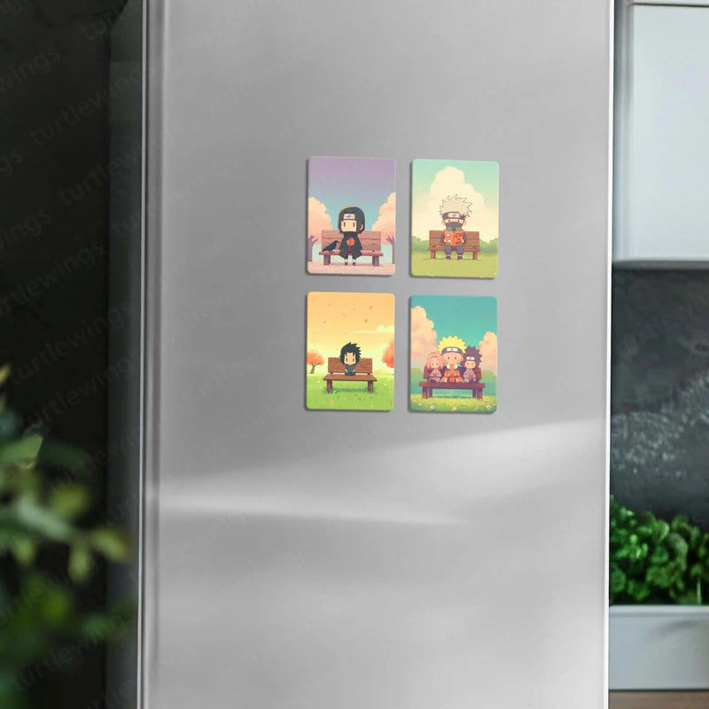 Anime Fridge Magnet Pack – Naruto, Sasuke, Kakashi & Friends (Set of 4)