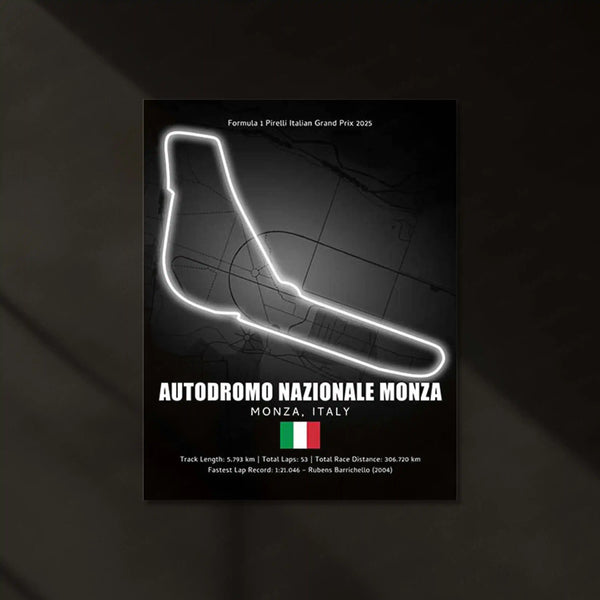LED | ๐ฎ๐น Monza Circuit Neon LED Metal Poster โ Glowing Temple of Speed Wall Art (Italy F1 Track) - TURTLEWINGS