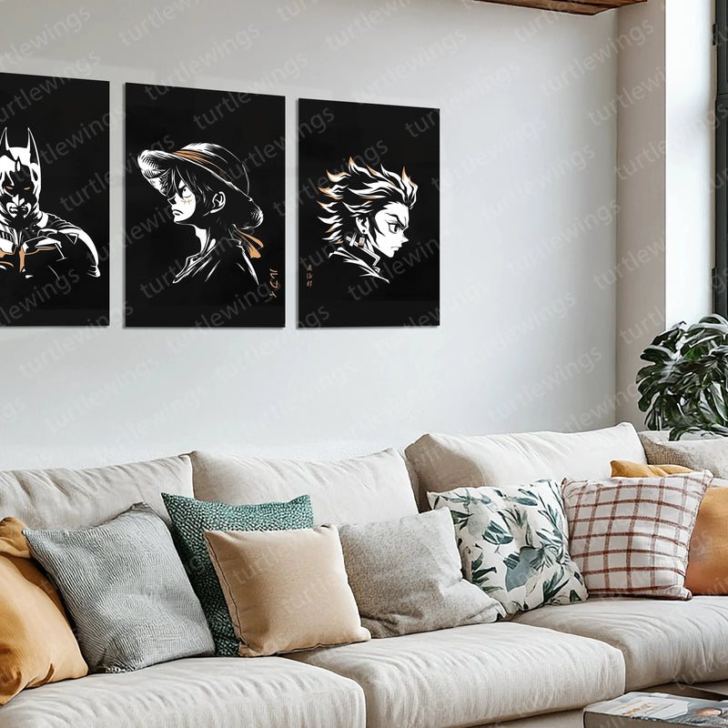 Anime Metal Poster | Batman, Luffy & Tanjiro Metal Poster Set – Iconic Heroes Wall Art Collection - TURTLEWINGS