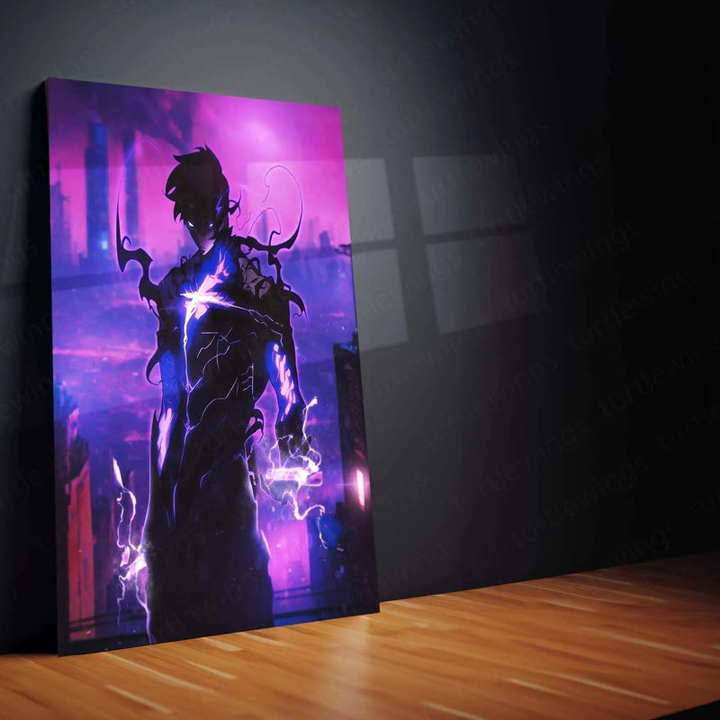 Sung Jin-Woo Metal Poster | Solo Leveling Anime Wall Art | Shadow Monarch Aesthetic Decor - TURTLEWINGS