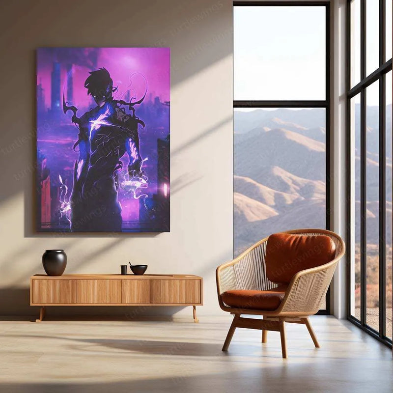 Sung Jin-Woo Metal Poster | Solo Leveling Anime Wall Art | Shadow Monarch Aesthetic Decor - TURTLEWINGS