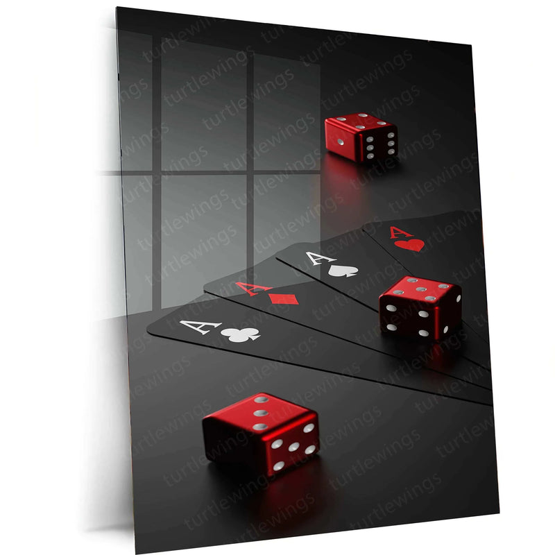 Card & Dice Metal Poster | Casino-Inspired Wall Art | Poker & Gambling Aesthetic Decor - TURTLEWINGS