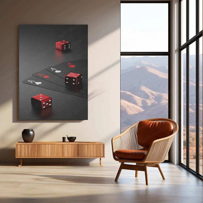 Card & Dice Metal Poster | Casino-Inspired Wall Art | Poker & Gambling Aesthetic Decor - TURTLEWINGS