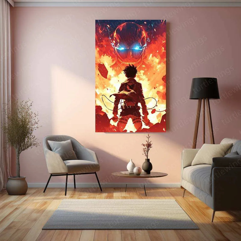 Attack on Titan Metal Poster | Anime Wall Art | Eren Yeager & Titans Design - TURTLEWINGS