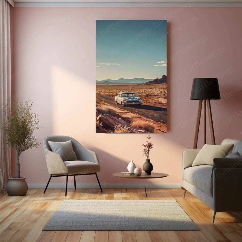 Abstract Mountain & Car Metal Poster | Scenic Automotive Wall Art | Modern Aesthetic Decor - TURTLEWINGS