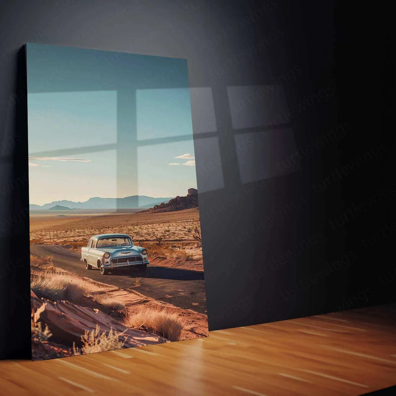 Abstract Mountain & Car Metal Poster | Scenic Automotive Wall Art | Modern Aesthetic Decor - TURTLEWINGS