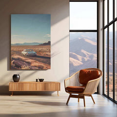 Abstract Mountain & Car Metal Poster | Scenic Automotive Wall Art | Modern Aesthetic Decor - TURTLEWINGS