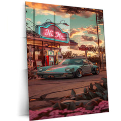 Porsche 930 Abstract Nature Metal Poster | Retro Automotive Wall Art | Scenic Car Decor - TURTLEWINGS