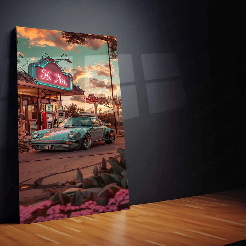 Porsche 930 Abstract Nature Metal Poster | Retro Automotive Wall Art | Scenic Car Decor - TURTLEWINGS