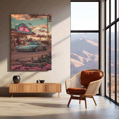 Porsche 930 Abstract Nature Metal Poster | Retro Automotive Wall Art | Scenic Car Decor - TURTLEWINGS