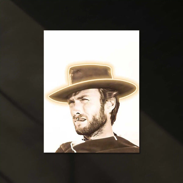 🎬 The Good, The Bad and The Ugly – B&W Neon LED Metal Frame | Clint Eastwood Western Art