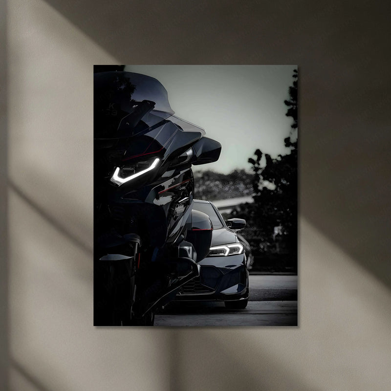BMW Dark Edition – Bike & Car Metal Frame | Shadow Beast Duo Poster | Superbike x M Series Wall Art