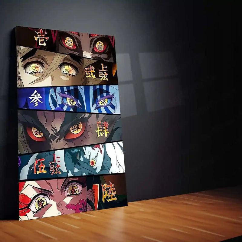 Demon Slayer Upper Moon Eyes | Anime Villain Eyes Wall Art | Multi-Panel Demon Slayer Decor
