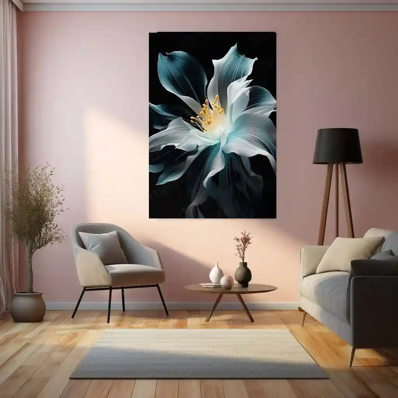 Abstract Metal Poster | Abstract Flower on Black Background – Elegant Metal Poster | Modern Art Wall Frame