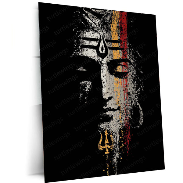 Lord Shiva – Trishul and Third Eye Metal Frame | Mahadev Spiritual Wall Art | Divine Poster of Strength & Awakening
