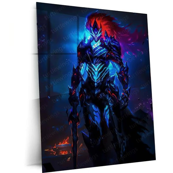 Anime Metal Poster | Abyss Knight – Dark Fantasy Warrior in Infernal Armor Metal Poster | Gothic Wall Frame