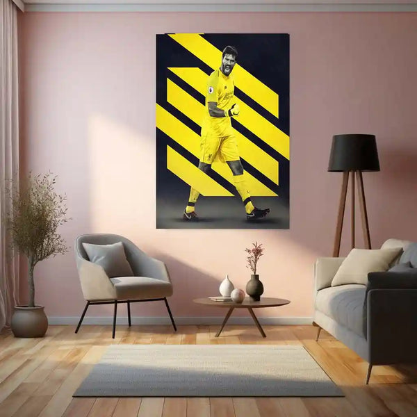 Alisson Becker Liverpool Yellow Jersey Celebration – Metal Frame | Goalkeeper Wall Art - TURTLEWINGS