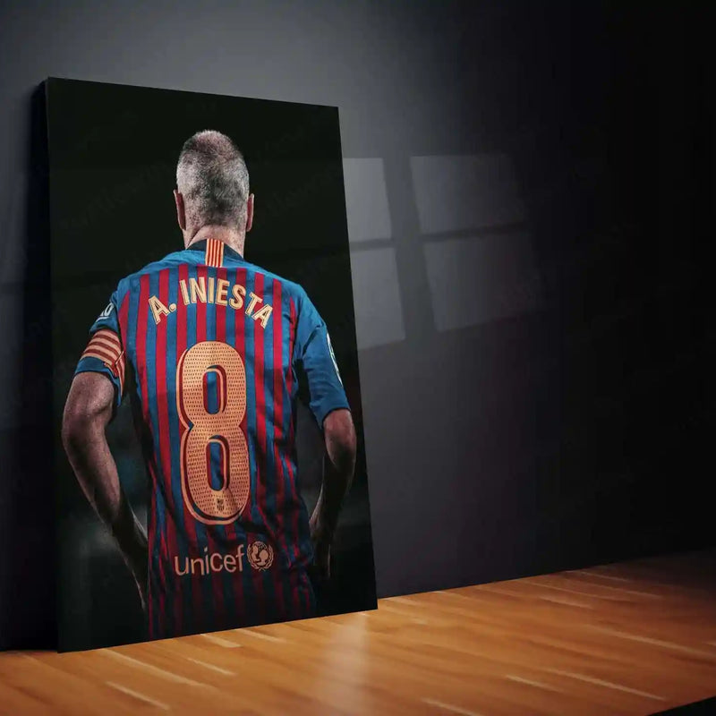 Andrés Iniesta Barcelona #8 – Iconic Back Pose Graphic Metal Frame | Barça Legend Wall Art - TURTLEWINGS