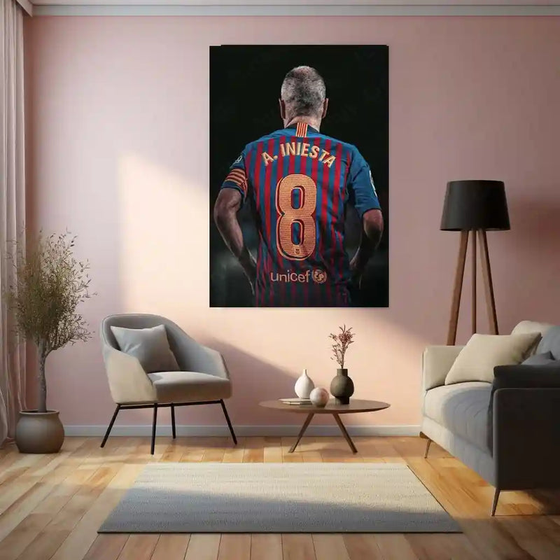 Andrés Iniesta Barcelona #8 – Iconic Back Pose Graphic Metal Frame | Barça Legend Wall Art - TURTLEWINGS