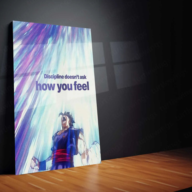 Gohan Power-Up - “Discipline Doesn’t Ask How You Feel” Metal Poster | Dragon Ball Z Motivational Anime Wall Art