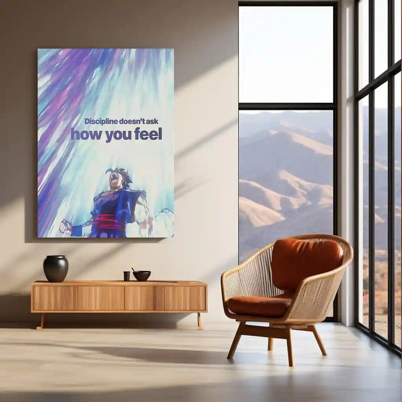 Gohan Power-Up - “Discipline Doesn’t Ask How You Feel” Metal Poster | Dragon Ball Z Motivational Anime Wall Art