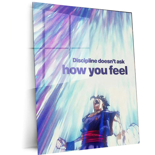 Gohan Power-Up - “Discipline Doesn’t Ask How You Feel” Metal Poster | Dragon Ball Z Motivational Anime Wall Art