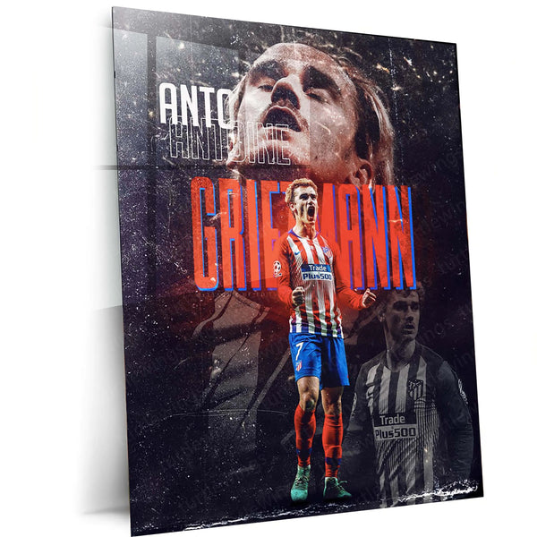 Atlético Madrid #7 Player Metal Frame | Red & White Striped Kit Football Poster - TURTLEWINGS