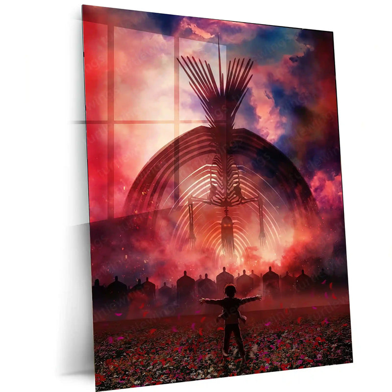Anime Metal Poster | Attack on Titan – Eren vs Founder Titan Metal Poster | Fiery Sky Epic Anime Wall Frame