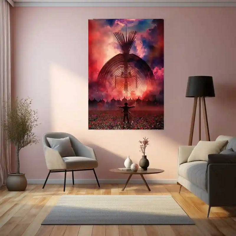 Anime Metal Poster | Attack on Titan – Eren vs Founder Titan Metal Poster | Fiery Sky Epic Anime Wall Frame