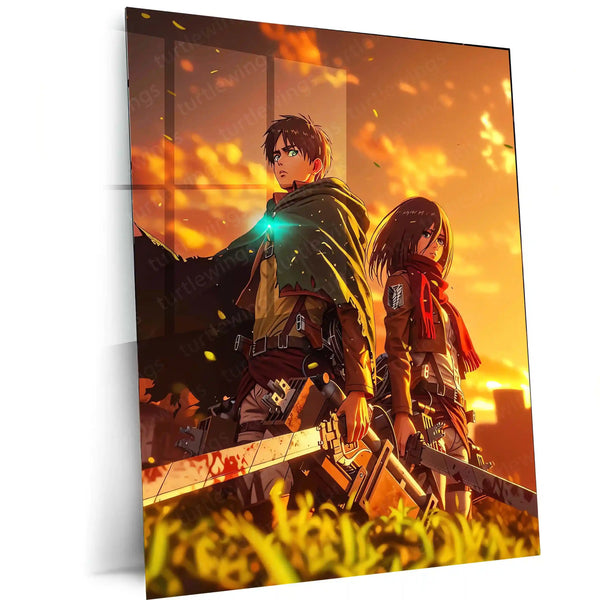 Anime Metal Poster | Attack on Titan – Eren Yeager & Mikasa Ackerman Metal Poster | Anime Duo Wall Frame