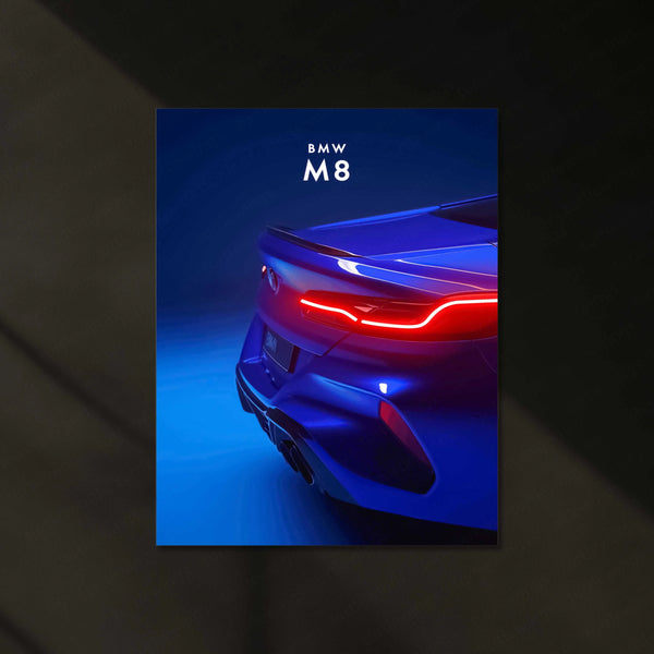BMW M8 Neon LED Metal Frame | Ultimate Driving Machine Wall Art