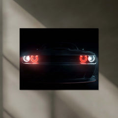 Dodge Challenger – The Hellfire Gaze | Neon LED Metal Poster | American Muscle Power Frame