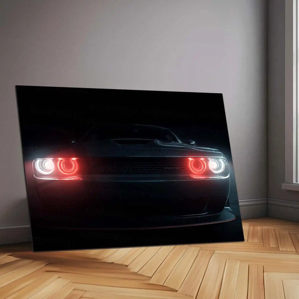 Dodge Challenger – The Hellfire Gaze | Neon LED Metal Poster | American Muscle Power Frame