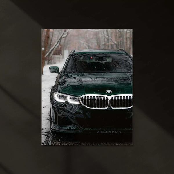BMW Alpina B3 Touring – Green Edition Neon LED Metal Poster | Luxury Performance Wagon Wall Frame