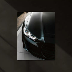 BMW Dark Edition – Satin Black Front Close-Up Neon LED Metal Poster | Luxury Car Wall Frame