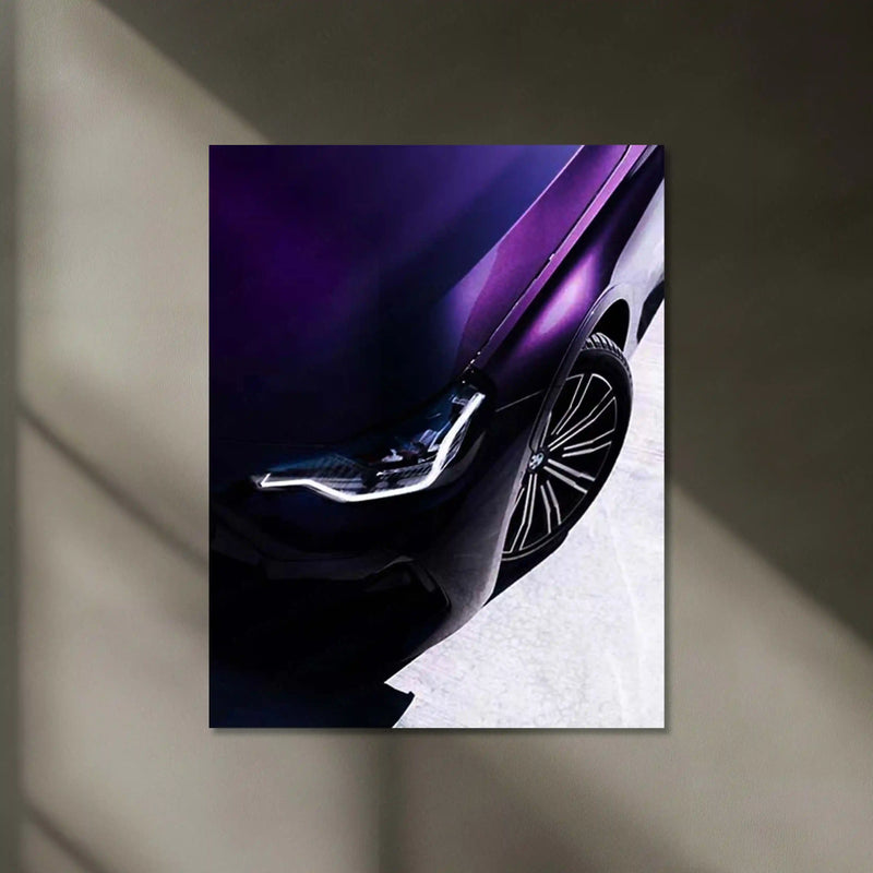 BMW M240i Front Side Close-Up – Purple Metallic Edition Neon LED Metal Poster | Performance Coupe Wall Frame