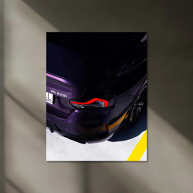 BMW M240i Purple Edition Rear View – Neon LED Metal Poster | Luxury Sports Car Wall Frame