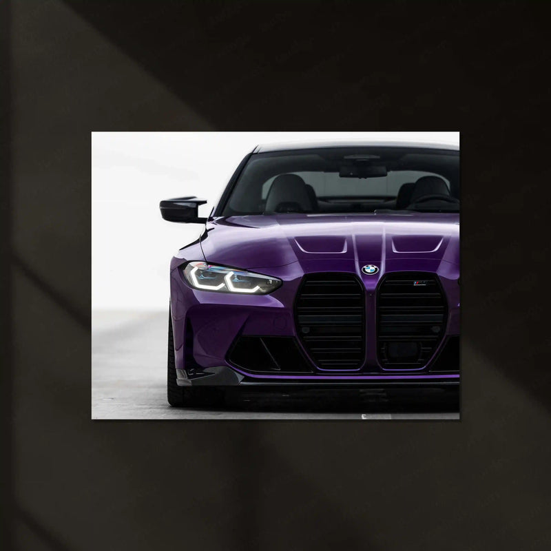BMW M4 G82 Front View – Purple Beast Neon LED Metal Poster | Performance Coupe Wall Frame