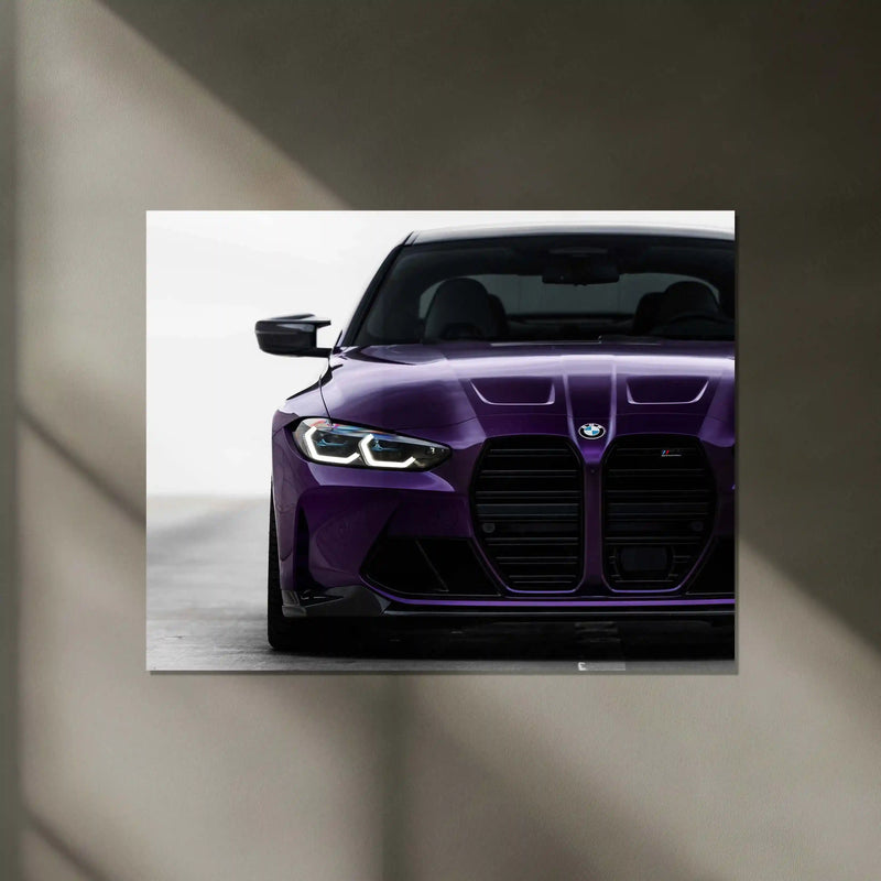 BMW M4 G82 Front View – Purple Beast Neon LED Metal Poster | Performance Coupe Wall Frame