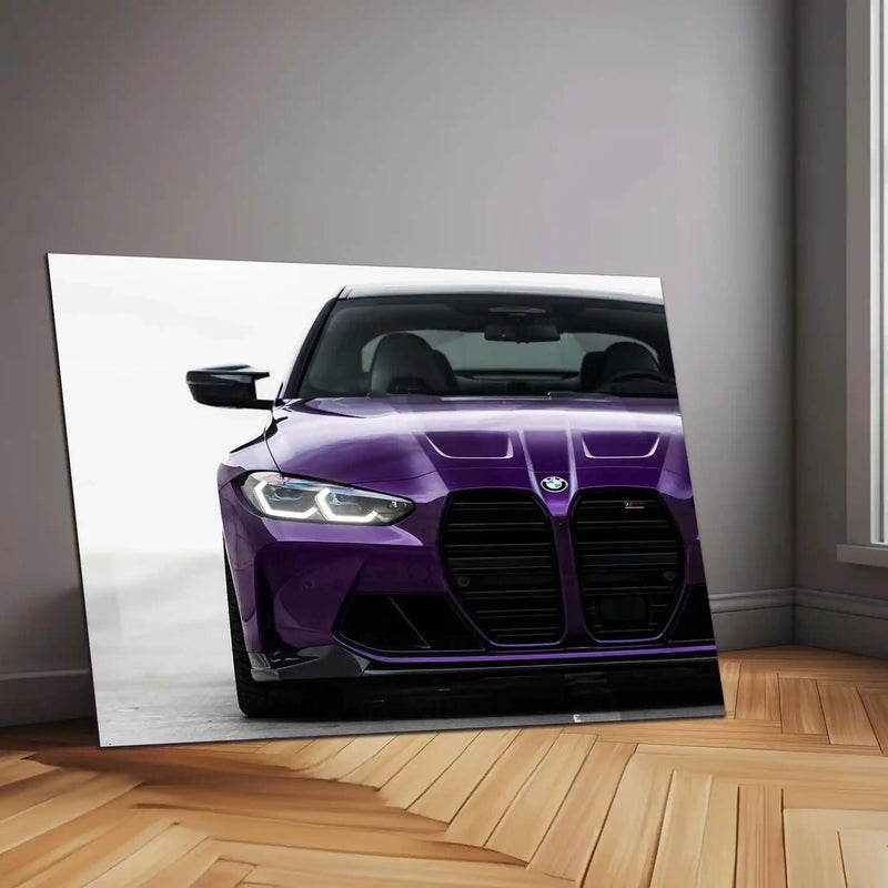 BMW M4 G82 Front View – Purple Beast Neon LED Metal Poster | Performance Coupe Wall Frame