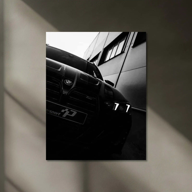 BMW X5M Competition – Black & White Power Frame Neon LED Metal Poster | Luxury SUV Wall Art