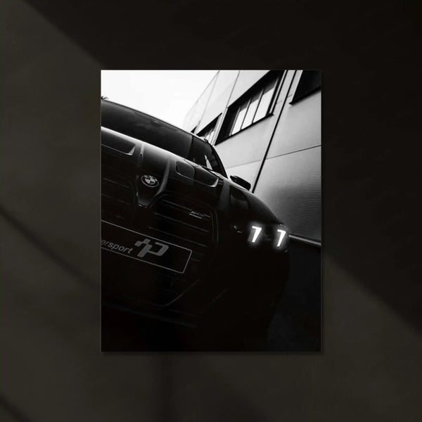 BMW X5M Competition – Black & White Power Frame Neon LED Metal Poster | Luxury SUV Wall Art