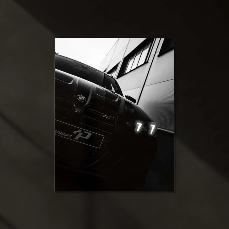 BMW X5M Competition – Black & White Power Frame Neon LED Metal Poster | Luxury SUV Wall Art