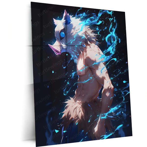 Anime Metal Poster | Beast Breathing Fury – Inosuke Hashibira Demon Slayer Metal Poster | Anime Wall Frame