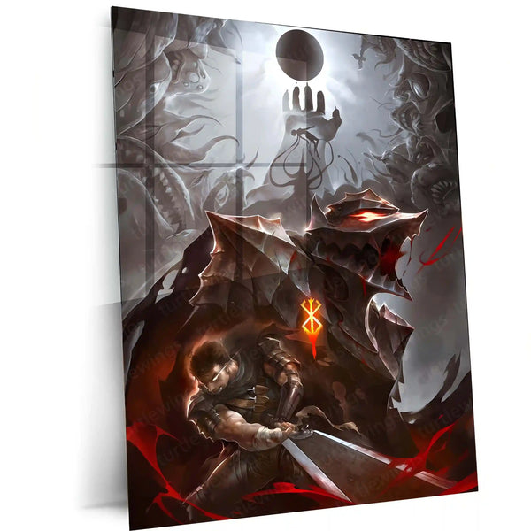 Anime Metal Poster | Berserk Eclipse – The Black Swordsman’s Rage Metal Poster | Dark Fantasy Anime Wall Frame
