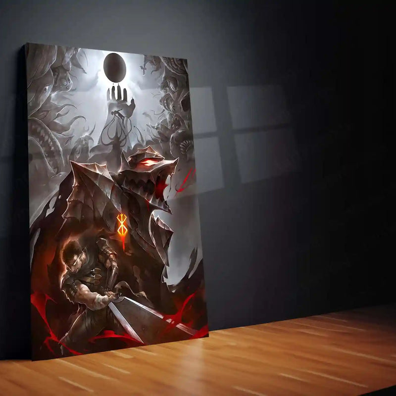 Anime Metal Poster | Berserk Eclipse – The Black Swordsman’s Rage Metal Poster | Dark Fantasy Anime Wall Frame