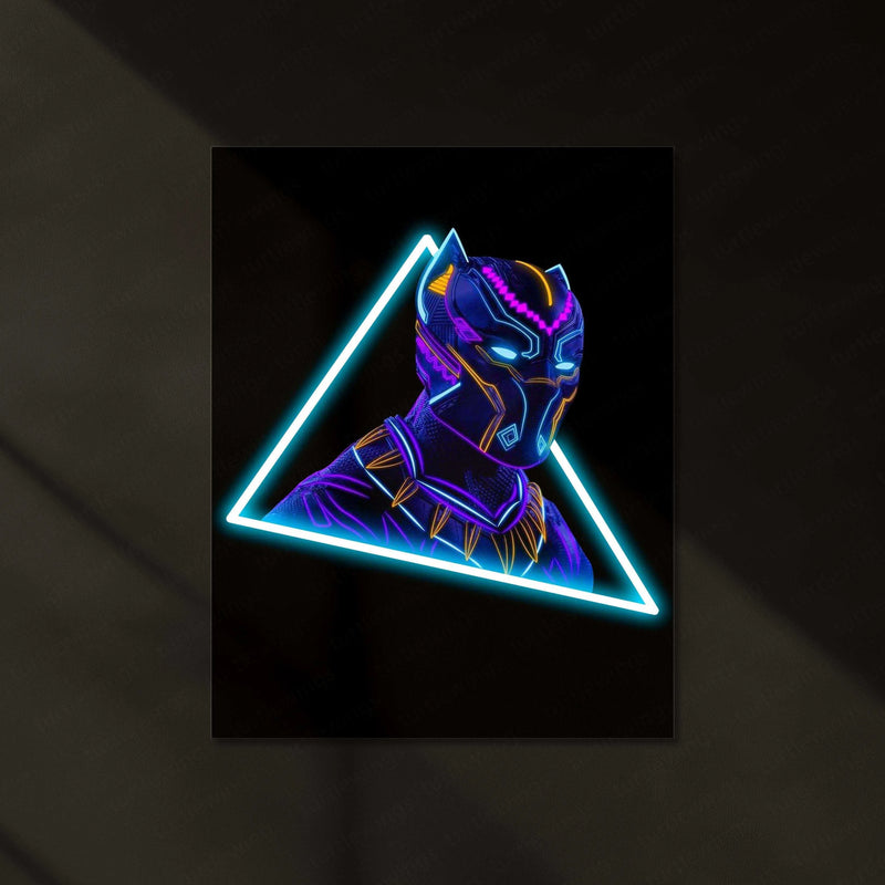 Black Panther Neon LED Metal Poster â Marvel Superhero Wall Art for Wakanda Fans - TURTLEWINGS