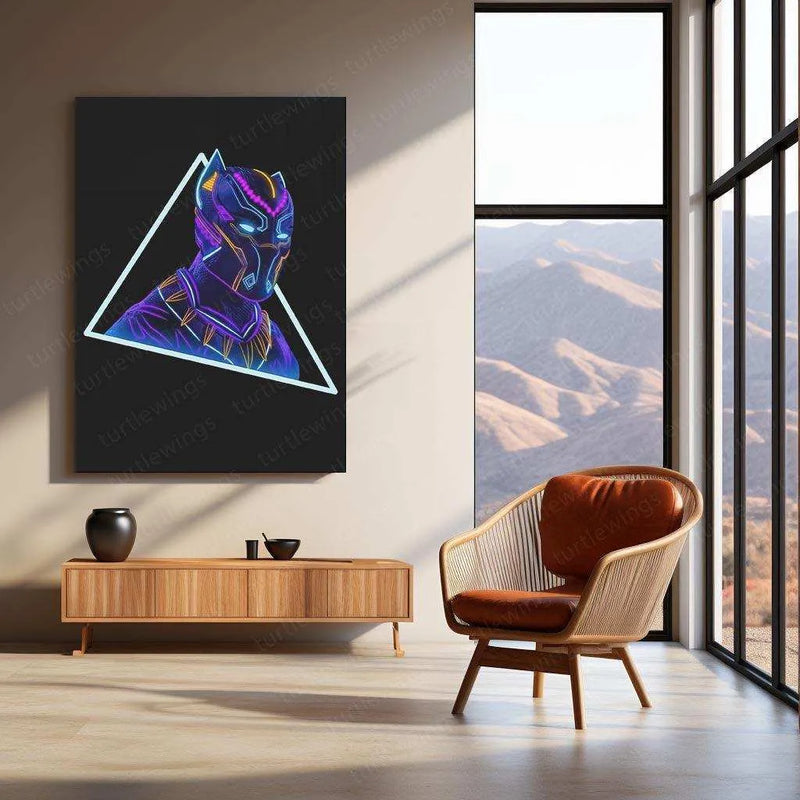 Black Panther Neon LED Metal Poster â Marvel Superhero Wall Art for Wakanda Fans - TURTLEWINGS