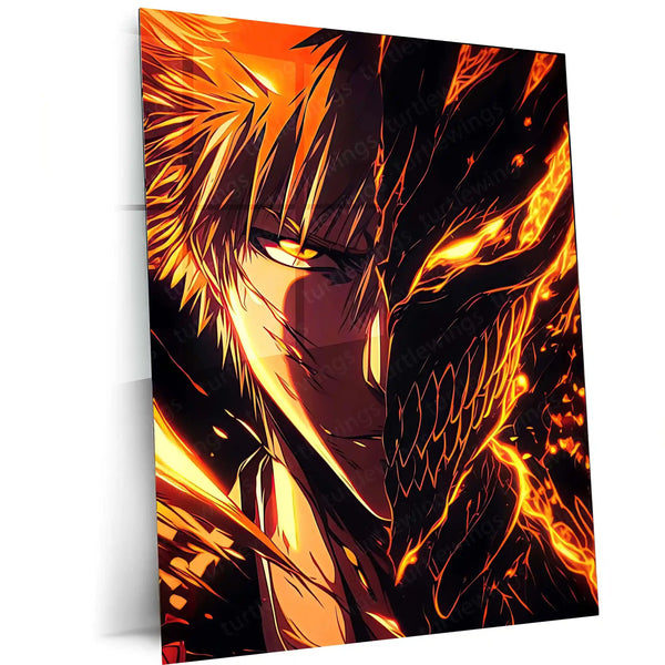 Anime Metal Poster | Blazing Hollow – Ichigo’s Inferno Metal Poster | Bleach Anime Wall Frame